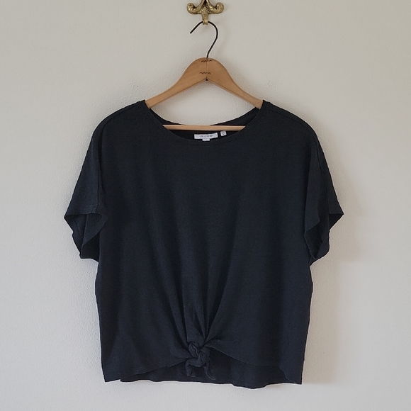 Chico's Tops - Chico's Black Linen Short Sleeve Tie Front Boxy Tee Size Medium